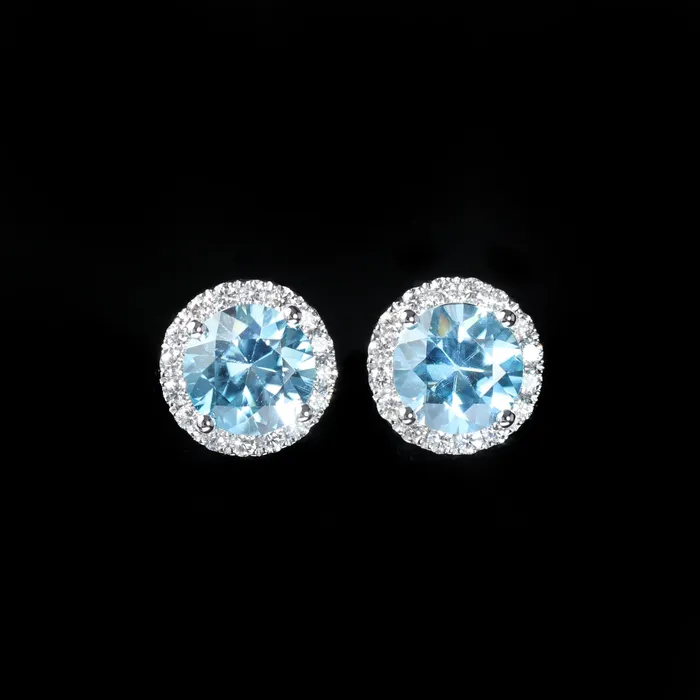 14K White Gold 287 CTW Blue Zircon and Diamond Stud Earrings The Gem House Earrings 14K White Gold 287 CTW Blue Zircon and Diamond Stud Earrings The Gem House Earrings