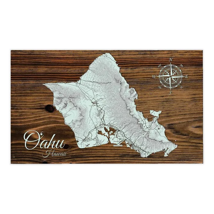 Earrings FIREPINE Oahu Seaglass Map on Finished Pine