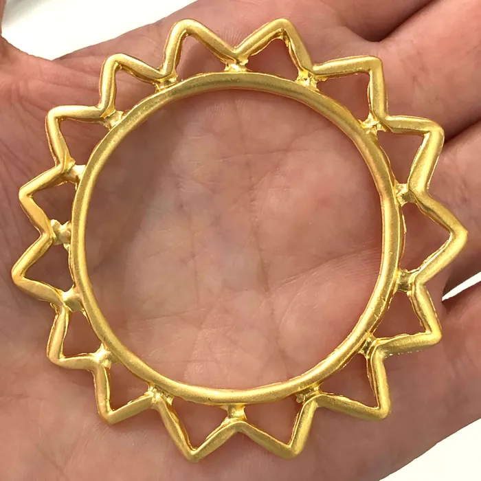 Necklaces Peppy Beads 24Kt Matte Gold Plated Large Sun Pendant Large Gold Sun Pendant 66mm Necklaces Peppy Beads 24Kt Matte Gold Plated Large Sun Pendant Large Gold Sun Pendant 66mm