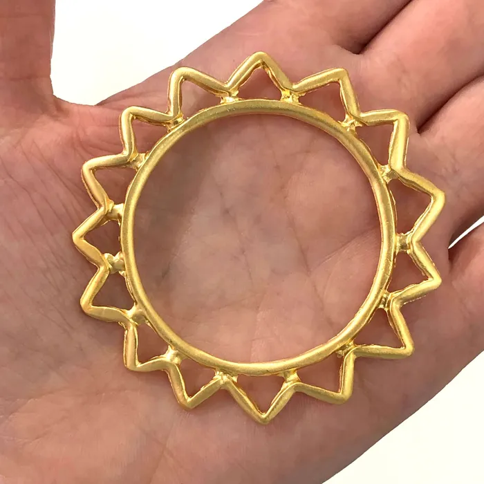 Necklaces Peppy Beads 24Kt Matte Gold Plated Large Sun Pendant Large Gold Sun Pendant 66mm Necklaces Peppy Beads 24Kt Matte Gold Plated Large Sun Pendant Large Gold Sun Pendant 66mm
