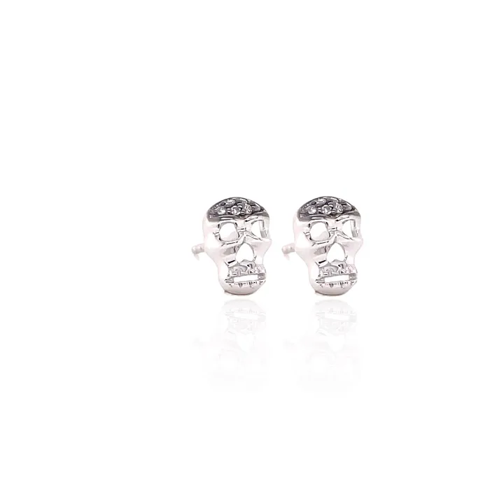 Petite Skull Post Earrings with White Black Diamonds White Gold Liven Co Earrings Petite Skull Post Earrings with White Black Diamonds White Gold Liven Co Earrings