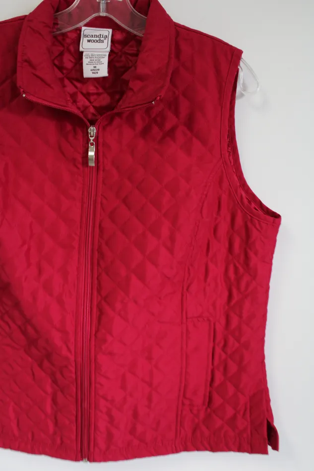 Scandia Woods Hot Pink Quilted Zip Up Vest M Scandia Woods Earrings