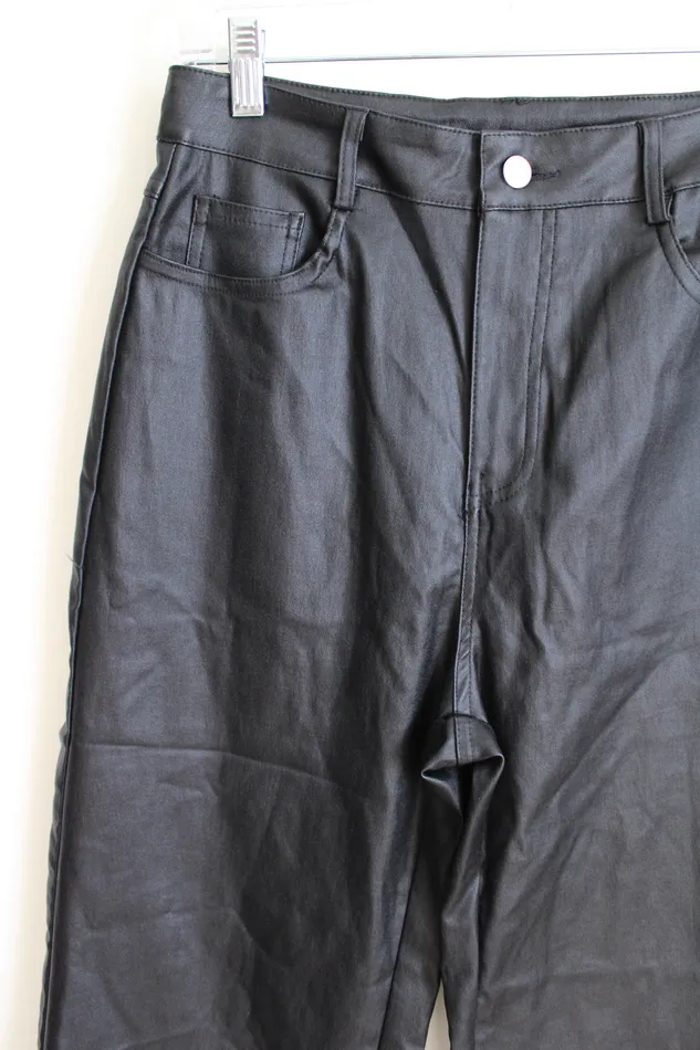 Shein Rings Shein Black Faux Leather Shiny Wide Leg Pant L