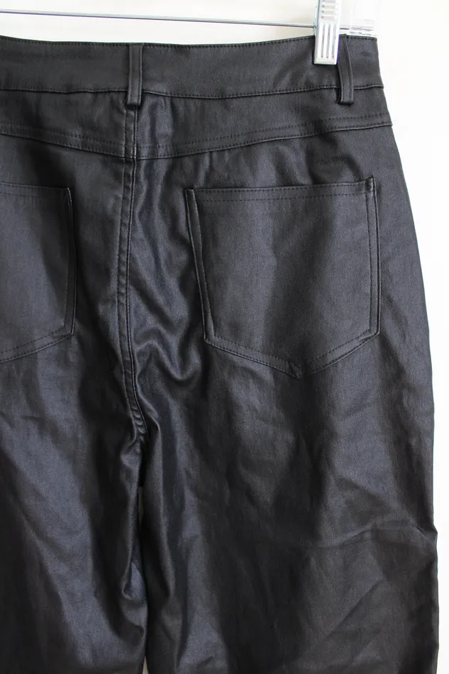 Shein Rings Shein Black Faux Leather Shiny Wide Leg Pant L