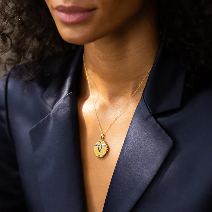 Antique Necklaces Octagonal Enamel and 18k Gold Locket