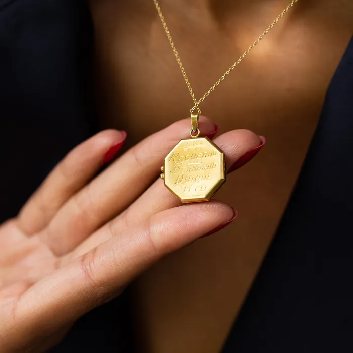 Antique Necklaces Octagonal Enamel and 18k Gold Locket