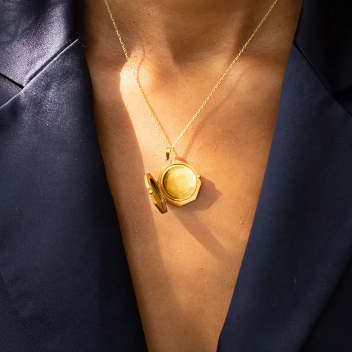Antique Necklaces Octagonal Enamel and 18k Gold Locket
