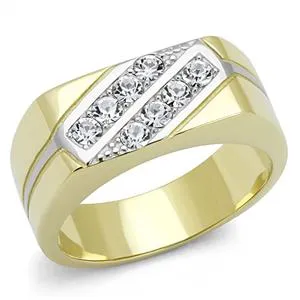 Green Rings CJE3186 Wholesale Mens Stainless Steel TwoTone IP Gold Clear Top Grade Crystal Ring