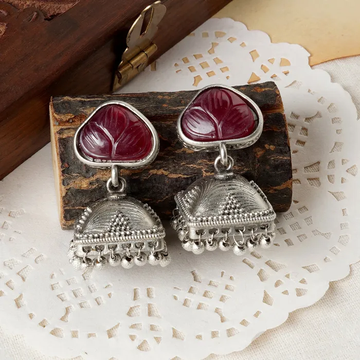 Teejh Earrings Teejh Jijabai Silver Oxidised Ruby Earring