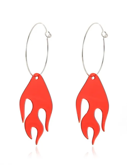02 E21 Silver Hoop Acrylic Flame Earrings Earrings