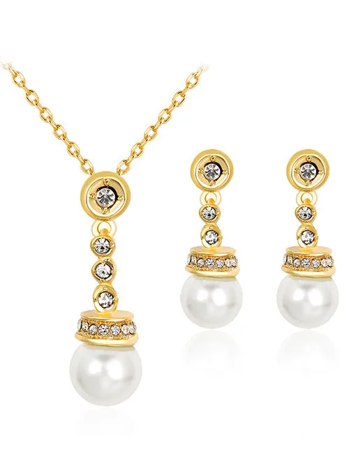 02 N400 Gold Gems Pearl Necklace with FREE Earrings Necklaces