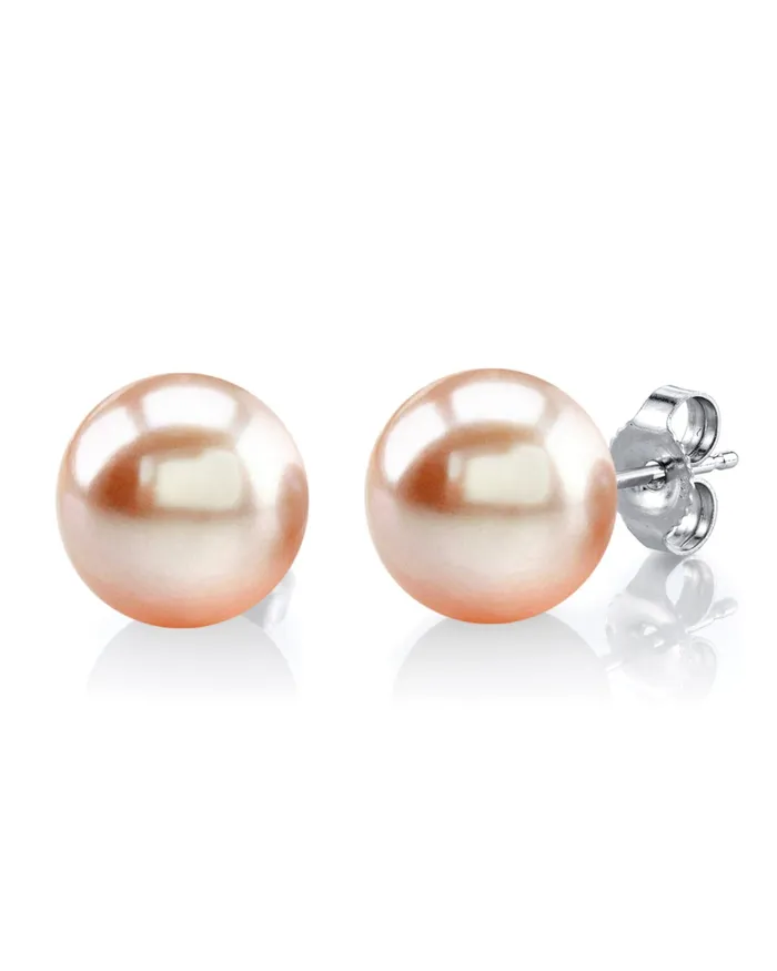 10mm Peach Freshwater Round Pearl Stud Earrings spt Earrings