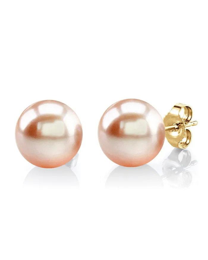 10mm Peach Freshwater Round Pearl Stud Earrings spt Earrings