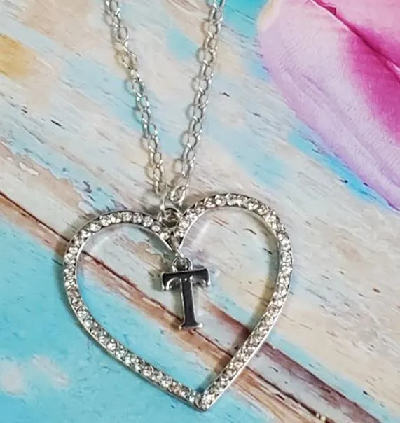 AZ235 Silver Rhinestone Heart T Necklace with FREE Earrings alice Necklaces