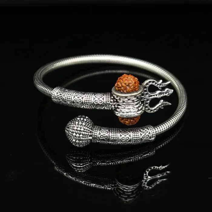 Bracelets TRIBAL ORNAMENTS 925 sterling silver customized lord shiva trident trishul With Rudraksha bangle bracelet kada best gift for girls or boys nssk428 Bracelets TRIBAL ORNAMENTS 925 sterling silver customized lord shiva trident trishul With Rudraksha bangle bracelet kada best gift for girls or boys nssk428