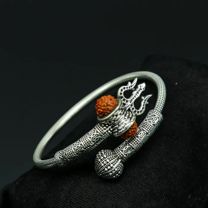 Bracelets TRIBAL ORNAMENTS 925 sterling silver customized lord shiva trident trishul With Rudraksha bangle bracelet kada best gift for girls or boys nssk428
