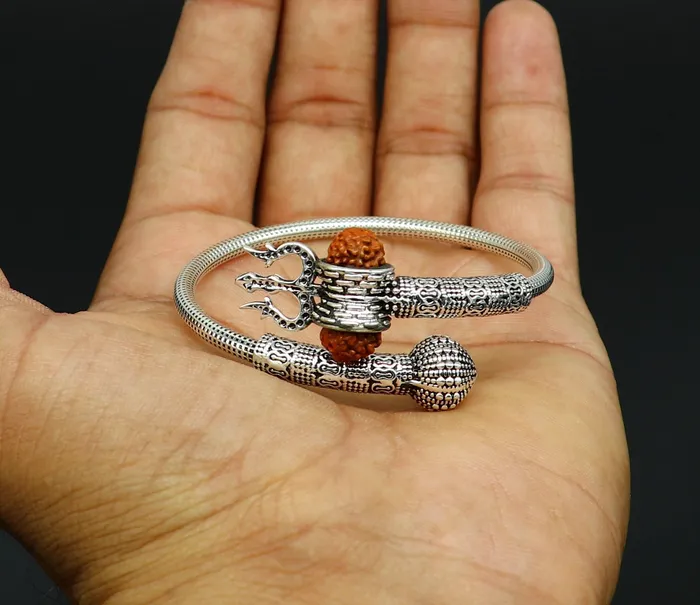 Bracelets TRIBAL ORNAMENTS 925 sterling silver customized lord shiva trident trishul With Rudraksha bangle bracelet kada best gift for girls or boys nssk428