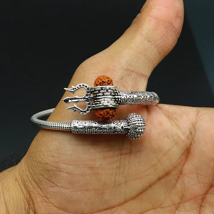Bracelets TRIBAL ORNAMENTS 925 sterling silver customized lord shiva trident trishul With Rudraksha bangle bracelet kada best gift for girls or boys nssk428