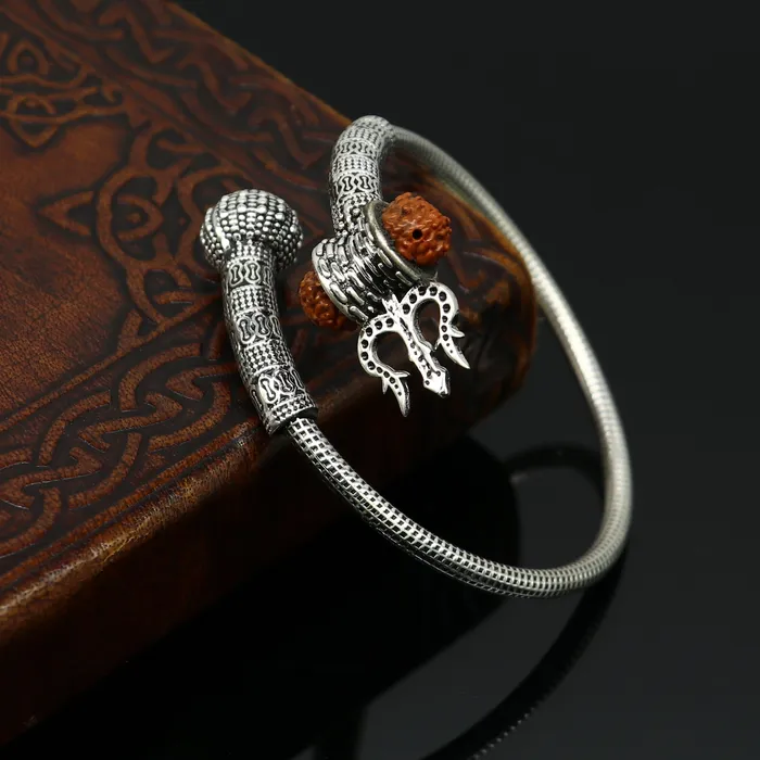 Bracelets TRIBAL ORNAMENTS 925 sterling silver customized lord shiva trident trishul With Rudraksha bangle bracelet kada best gift for girls or boys nssk428