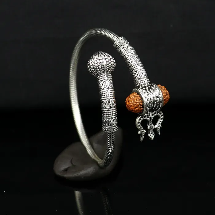 Bracelets TRIBAL ORNAMENTS 925 sterling silver customized lord shiva trident trishul With Rudraksha bangle bracelet kada best gift for girls or boys nssk428