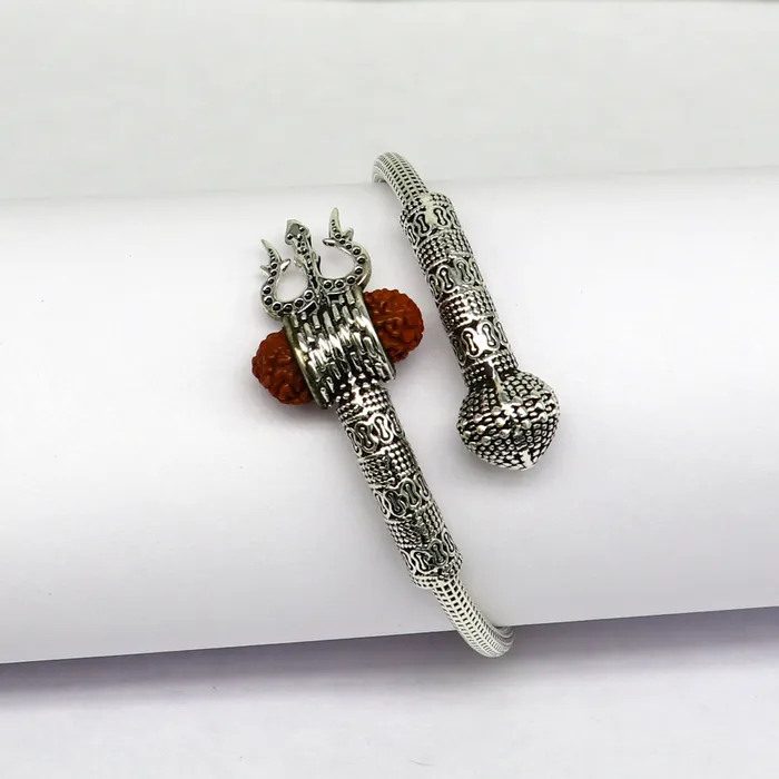 Bracelets TRIBAL ORNAMENTS 925 sterling silver customized lord shiva trident trishul With Rudraksha bangle bracelet kada best gift for girls or boys nssk428