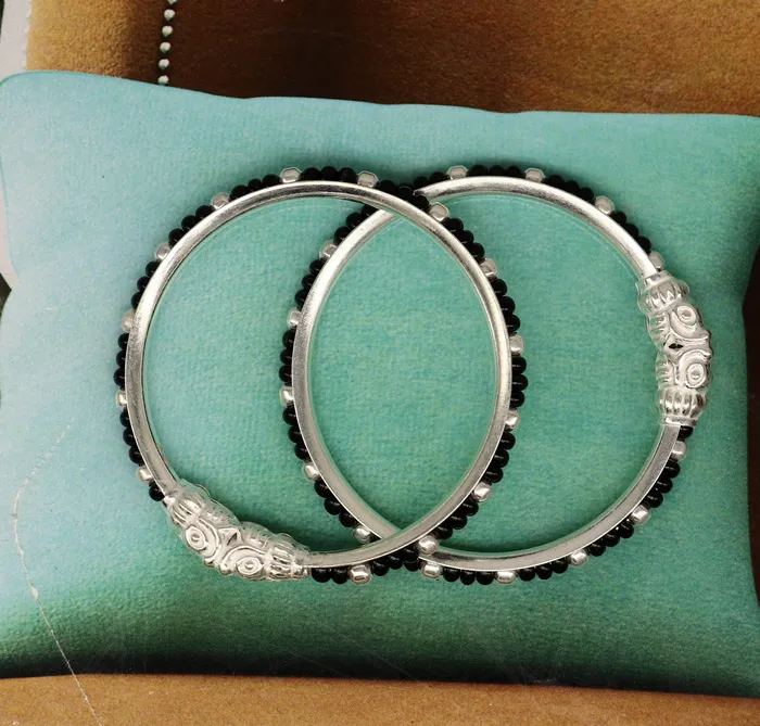 Bracelets TRIBAL ORNAMENTS Vintage style handmade crocodile face sterling silver bangle bracelet silver beads customized evil eye nazariya tribal kids jewelry nbbk228