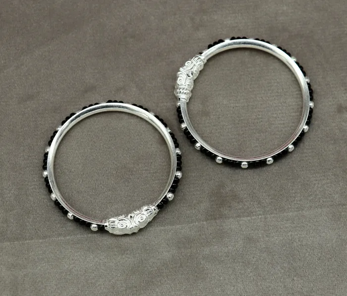 Bracelets TRIBAL ORNAMENTS Vintage style handmade crocodile face sterling silver bangle bracelet silver beads customized evil eye nazariya tribal kids jewelry nbbk228