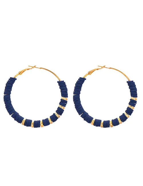 Earrings 02 E1891 Gold Navy Blue Soft Bead Hoop Earrings
