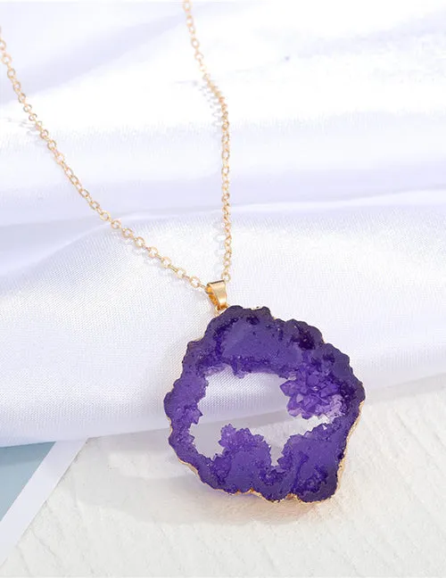 Earrings N482 Gold Purple Natural Stone Necklace FREE Earrings 02