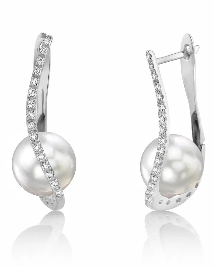 Earrings White South Sea Pearl Diamond Illusion Earrings spt