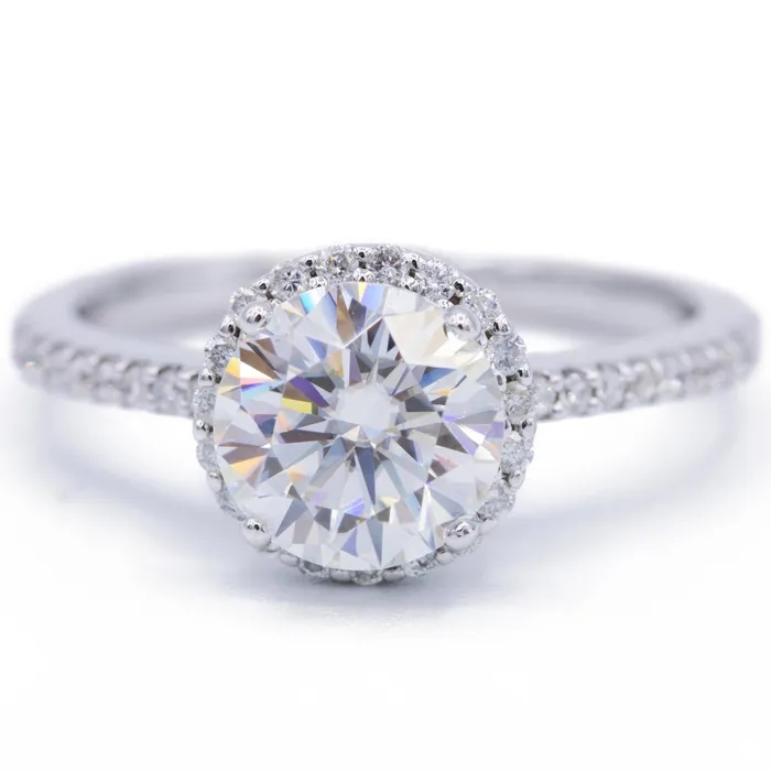 Fire Brilliance Rings 65mm Round Center 14K White Gold Antique Halo Basket Ring