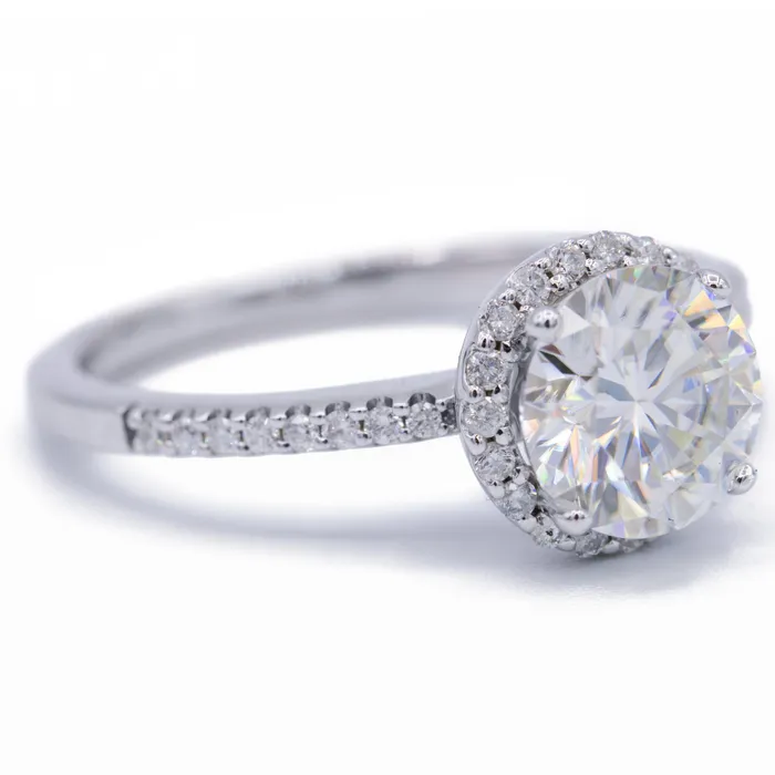 Fire Brilliance Rings 65mm Round Center 14K White Gold Antique Halo Basket Ring