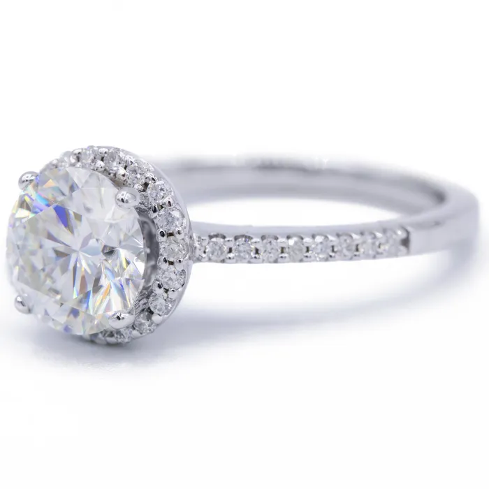 Fire Brilliance Rings 65mm Round Center 14K White Gold Antique Halo Basket Ring