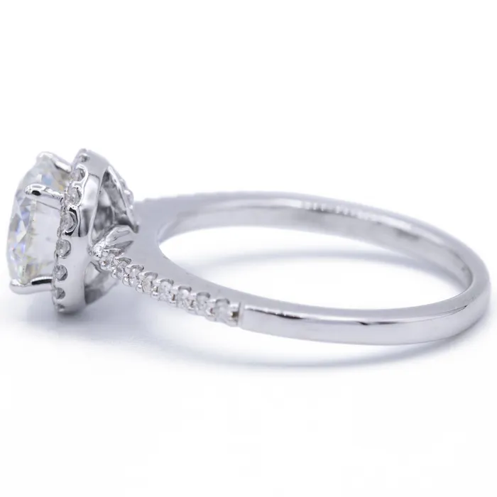 Fire Brilliance Rings 65mm Round Center 14K White Gold Antique Halo Basket Ring