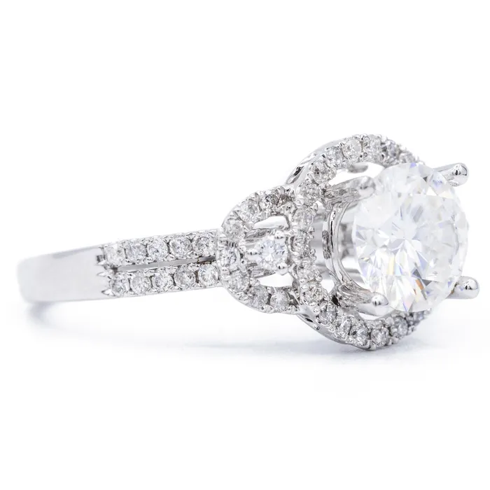 Fire Brilliance Rings 75mm Round Center 14K White Gold Halo Ring