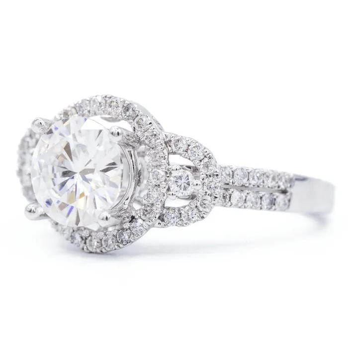 Fire Brilliance Rings 75mm Round Center 14K White Gold Halo Ring