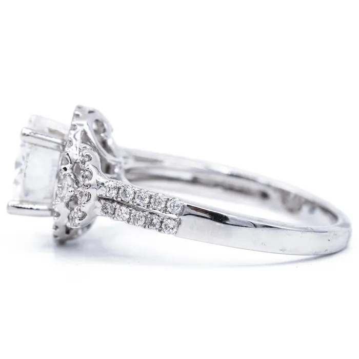 Fire Brilliance Rings 75mm Round Center 14K White Gold Halo Ring