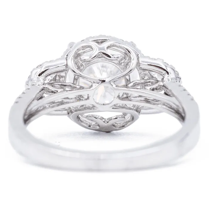 Fire Brilliance Rings 75mm Round Center 14K White Gold Halo Ring
