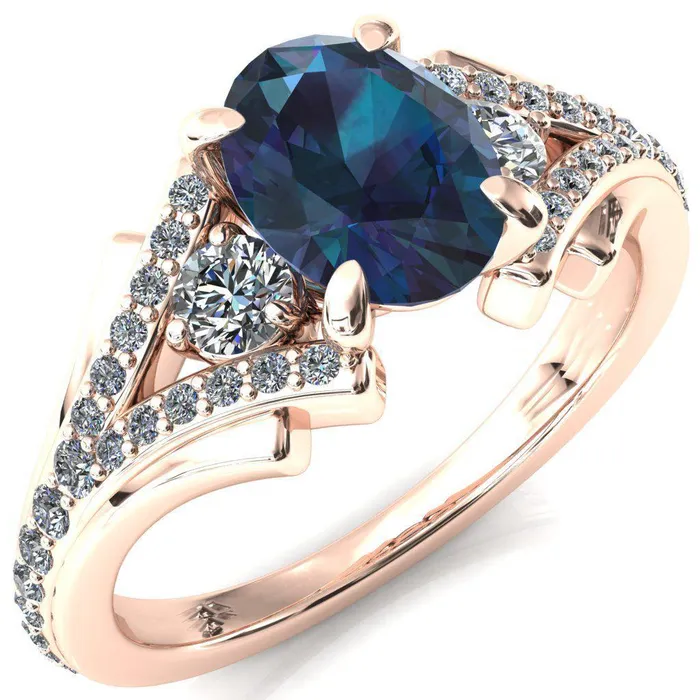 Fire Brilliance Rings Arietis Oval Alexandrite 4 Prong 34 Bead Split Shank Diamond Accent Ring
