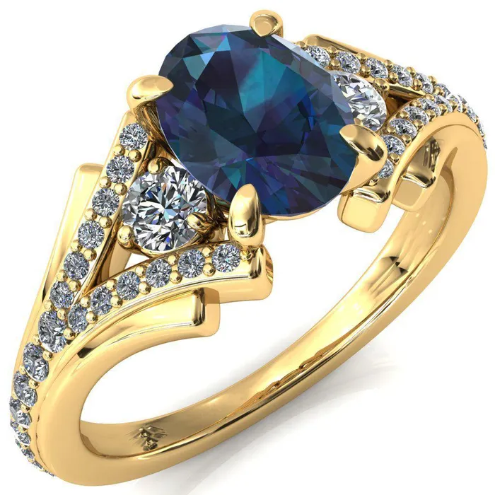 Fire Brilliance Rings Arietis Oval Alexandrite 4 Prong 34 Bead Split Shank Diamond Accent Ring