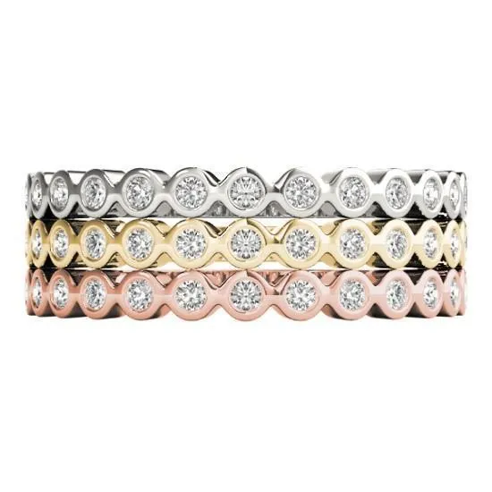 Fire Brilliance Rings Stackables 12 Eternity TriTone Gold Petite Round Bezel 3Band Set Selectables Fire Brilliance Rings Stackables 12 Eternity TriTone Gold Petite Round Bezel 3Band Set Selectables