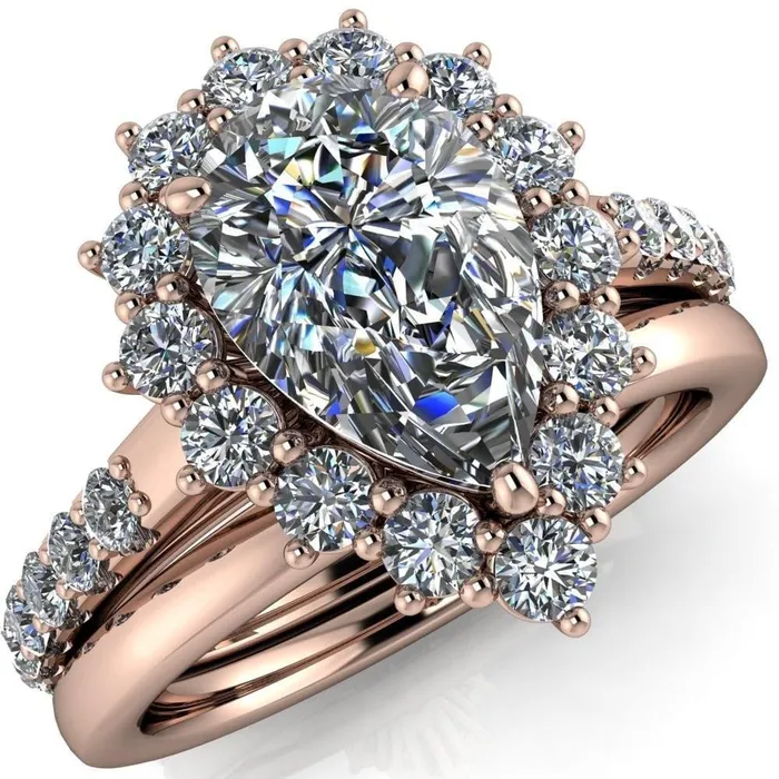 Fire Brilliance Rings Wilma Pear Center Stone Tear Drop Diamond Halo Cathedral Center Design Ring Fire Brilliance Rings Wilma Pear Center Stone Tear Drop Diamond Halo Cathedral Center Design Ring