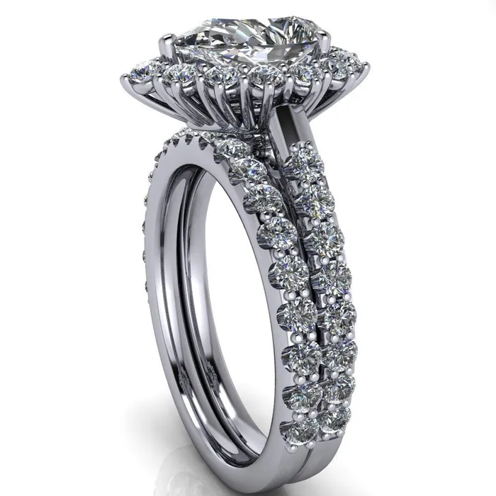 Fire Brilliance Rings Wilma Pear Center Stone Tear Drop Diamond Halo Cathedral Center Design Ring