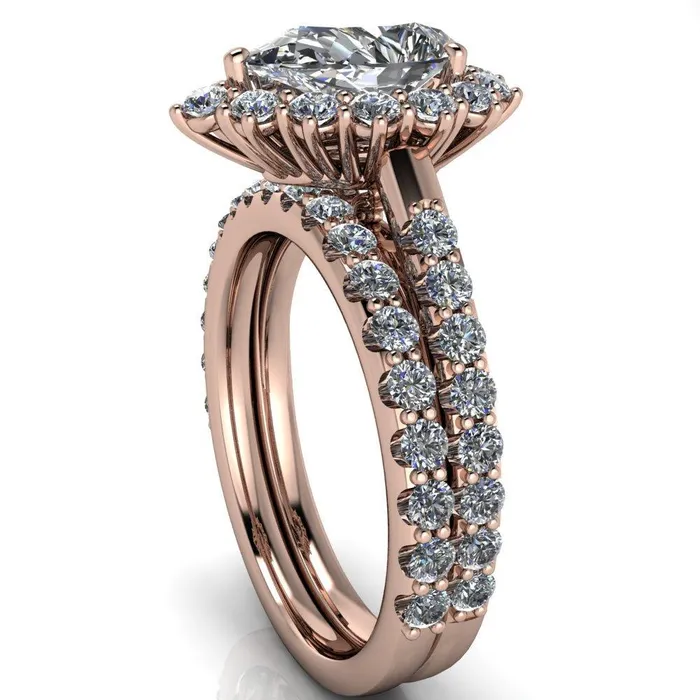 Fire Brilliance Rings Wilma Pear Center Stone Tear Drop Diamond Halo Cathedral Center Design Ring