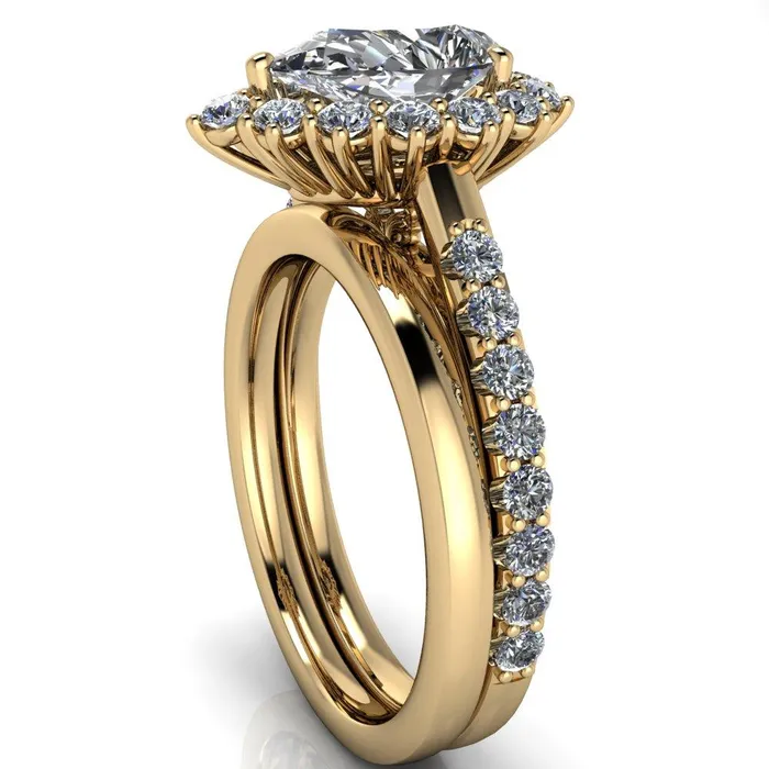Fire Brilliance Rings Wilma Pear Center Stone Tear Drop Diamond Halo Cathedral Center Design Ring