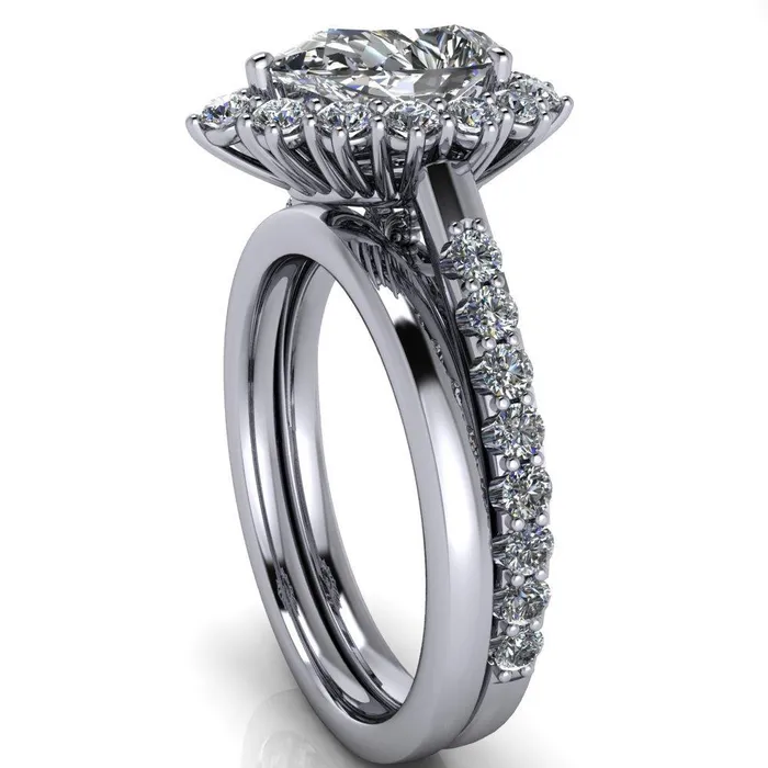 Fire Brilliance Rings Wilma Pear Center Stone Tear Drop Diamond Halo Cathedral Center Design Ring