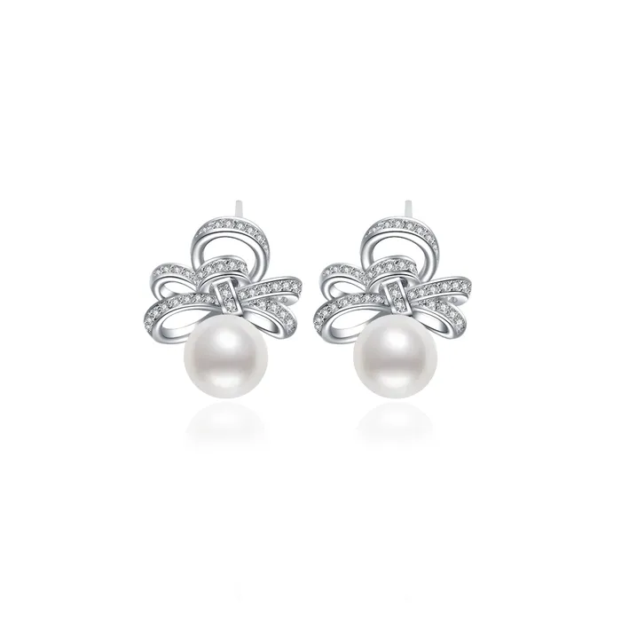 Freshwater Pearl Earrings WE00206 RIBBON Pearly Lustre Earrings