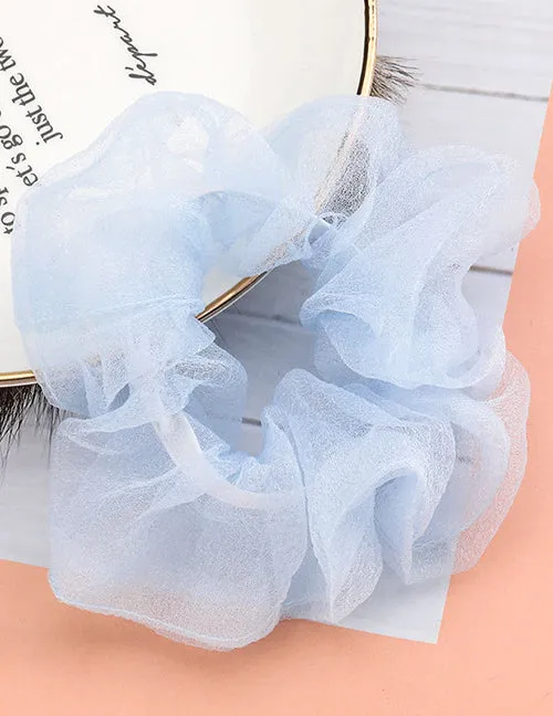 H585 Light Blue Mesh Hair Scrunchie 02 Necklaces