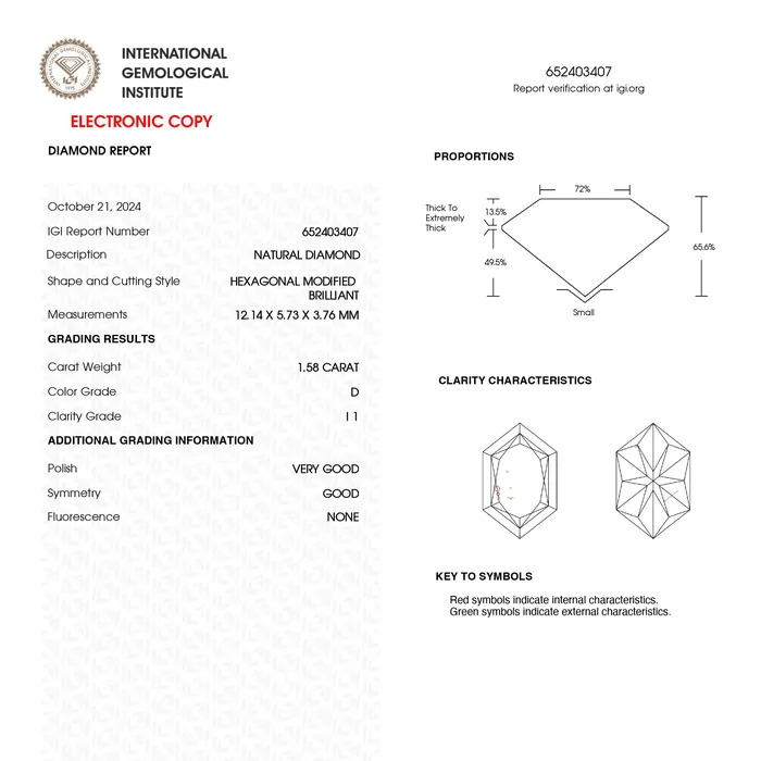 Misfit Diamonds Earrings 158ct 1214x573x376mm IGI I1 D Hexagon Brilliant 2574701
