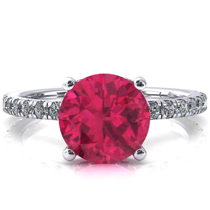Rings Fire Brilliance Sicili Round Ruby 4 Prong 34 Micro Pave Diamond Engagement Ring Rings Fire Brilliance Sicili Round Ruby 4 Prong 34 Micro Pave Diamond Engagement Ring